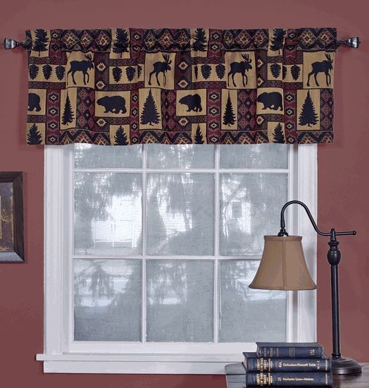 Cabin Pine Retreat Lodge Tapestry Window Valance, Modern Rustic 54"x16" - NEW - $19.78