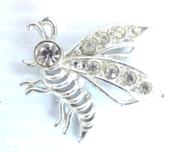 Bumblebee Rhinestone Bee Pin Brooch 1 ¾&quot; Shimmery Flying Wasp Hornet Vintage - £11.38 GBP