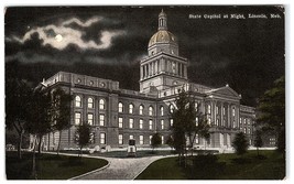 Lincoln NE Nebraska State Capitol Building at Night Lights VTG Postcard - $8.77