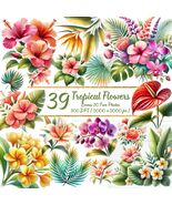 39 Watercolor Tropical Flowers Clipart Bundle – Hibiscus, Plumeria, Mons... - $3.60