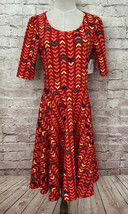 LuLaRoe NICOLE Dress Womens Large  Red Multicolor Hearts Shapes Colorful  NEW - £30.68 GBP