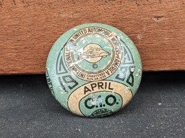1938 April UAW CIO Button ~ Auto Workers Union Pin back Lapel ~ Bastian Bros - £7.04 GBP