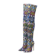 Womens Boots Thigh High Stretch Fabric Overknee Boots Colorful Retro Skin Women  - £119.81 GBP