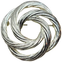 Vintage Monet Brooch Swirled Interlocked Circles Statement Textured Silver Tone  - £7.97 GBP