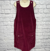 Vintage True Blue Corduroy Jumper Dress Size S Maroon Red Pockets Y2K - $29.65