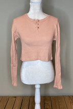 lush NWOT women’s half button crop ribbed top size S pink G4 - $13.28