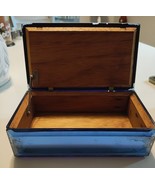 Vintage Mirror Blue Glass wood Jewelry Casket Trinket Box Chesler Brookl... - $74.25