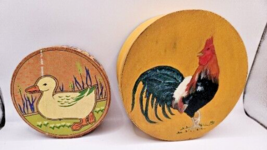 2 Wooden Trinket Box Round decorative ROOSTER DUCK 6 inch 4.5 inch  handpainted - £9.90 GBP