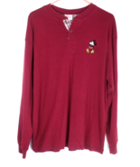 Disney Embroidered Mickey Mouse Long Sleeve Henley Men Size L Maroon - £12.01 GBP