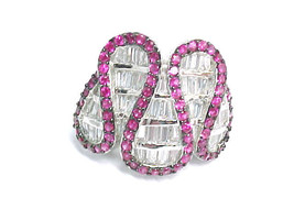 PINK SAPPHIRES and Channels of CZs RING set in STERLING Silver - Size 5.75 - £189.00 GBP