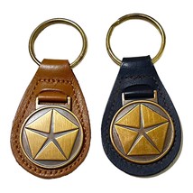 2 Chrysler VIP Delivery Key Ring Brass Leather Fob Pentastar Emblem Symbol Vtg - £35.37 GBP
