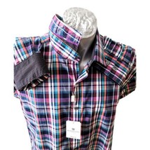 Bugatchi Mens Plaid Shirt Size XXL Plum Blue Flip Cuff Long Sleeve New Tags - $79.15