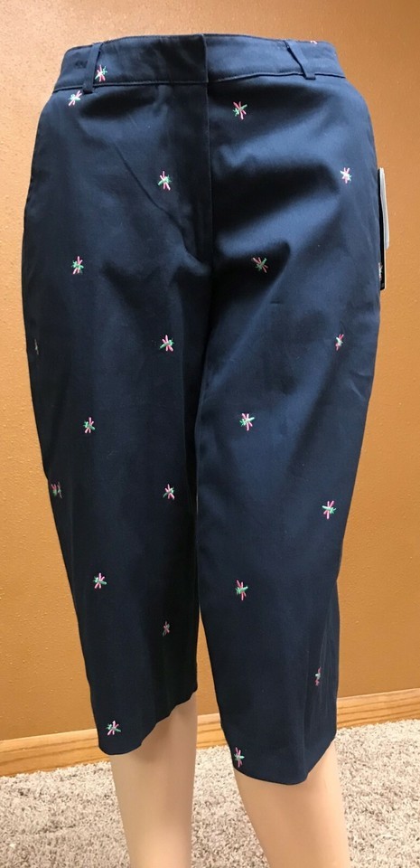 Briggs New York  4P Capri , NWT, Deep Navy Blue w/ Pink/green dragonflies - $24.50