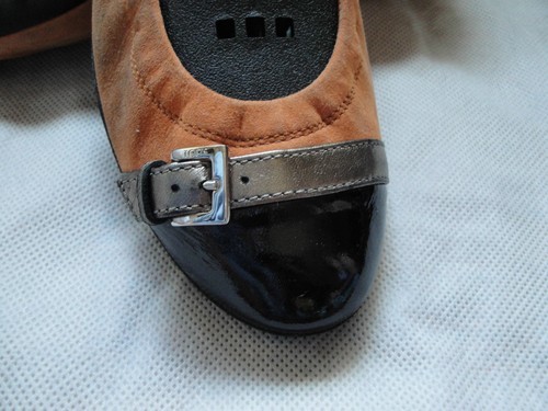 TODS sporty Ballet Flats Orange Suede w/ Patterned Leather Toe Sz 6 Item image 8