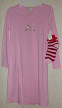 Nwt Womens Charter Club &quot;Santa Owls&quot; Pink Knit Nightgown W/ Socks Set Size Xs - £20.08 GBP