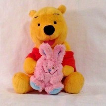 Disney Winnie the Pooh Plush Holding Pink Bunny 6 in Tall Seated Stuffed... - $8.91