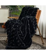 Solid Rabbit Mink Faux Fur Throw Blanket Plush Cozy Bliss 50”X60” Black - $60.78