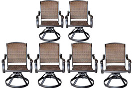 Wicker swivel rocker patio chairs set of 6 outdoor cast aluminum furniture - £1,491.50 GBP