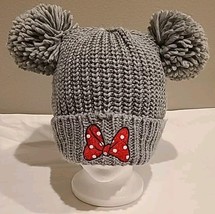 Disney Minnie Mouse Beanie Gray Pom Pom Bow Tie Patch One Size - $17.99