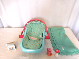 American Girl Bitty Baby Green Pink Car Seat Carrier + Bottle Butterfly ... - $25.74
