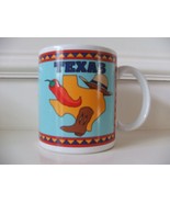 Texas Coffee Cup Mug PAPEL Freelance Hat Boot Chili Pepper Blue Red Brow... - $18.80