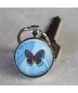 Round Butterfly Glass Bezel Key Chain - $7.95