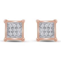 Natural Diamond Square Stud Earrings Screw Back Men Ladies 14K Rose Gold Silver - £113.84 GBP