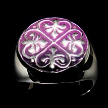Sterling silver ring Fleur de Lis French Lily Flowers medieval symbol on Purple  - $125.00