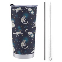 Mondxflaur Cat Stars Steel Thermal Mug Thermos with Straw for Coffee - £16.59 GBP