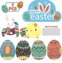 Yard Easter Signs Outdoor Decorations-Bunny,Chick and Eggs 7pc Yard Stakes - £10.09 GBP
