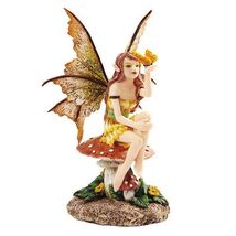 Amy Brown Fantasy Golden Butterfly Faery Mushroom Fairy Statue 6 inch Resin - $39.58