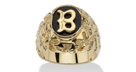 14K Gold Onyx Letter B Initial Nugget Ring Size Gp 8 9 10 11 12 13 - £79.92 GBP