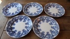 5 Antique Josephine Germany Blue White Porcelain Plates 8.25 inches - £75.31 GBP