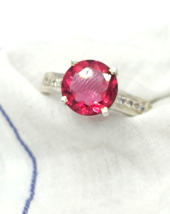 Natural 5Ct Round Cut Red Ruby Ring 925 Sterling Silver anniversary Ring - £54.92 GBP