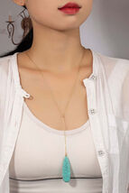 LONG OVAL NATURAL STONE PENDANT Y SHAPE NECKLACE - €7,86 EUR