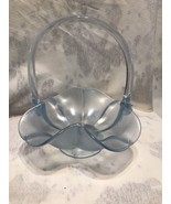 Fenton Blue Stretch Glass Flower Shaped Basket 9&quot; Tall - £42.95 GBP