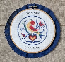 Pennsylvania Dutch Folk Art Distelfink Hex Sign Good Luck Completed Cross Stitch - $11.88