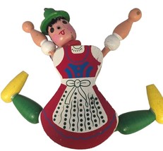 VTG German Wood Jumping Jack Ornament Puppet  Woman Girl Pull String HolidayGift - £23.85 GBP