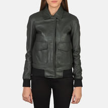 LE Westa A2 Green Leather Bomber Jacket - £112.17 GBP+