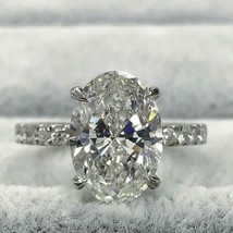 3.70CT Oval LC Moissanite Solitaire Engagement Ring 14k White Gold Plated - £67.01 GBP