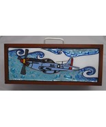 P51 Mustang WWII Plane Fused Art Glass Wood Treasure Box Jewelry Tea Bag... - £35.00 GBP