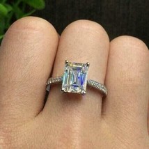 Solid 14k White Gold 2.25Ct Emerald Cut Simulated Diamond Engagement Ring Size 6 - £196.76 GBP