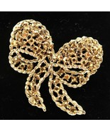 Vtg Gold Tone Yellow Rhinestone Bow Brooch - $241.14 MXN