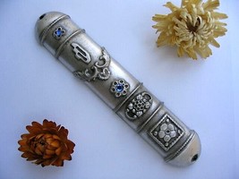 Happy family pewter 6&quot; mezuzah floral design from Israel need 12cm koshe... - £15.87 GBP