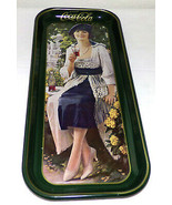 Vintage Coca Cola Tray Lady in Garden 18&quot; Green Serving Tray Org. Art Wo... - £30.67 GBP
