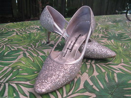 Vintage pin-up stilettos high heels pumps shoes glitter 7 narrow UK4.5 3... - $138.97