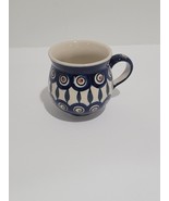 Polish Pottery Bubble Cup Belly Mug Small 3.5&quot; Peacock Leaves - $34.17 CAD