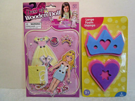 Kids Girls Craft Ki Ts Lot Dress Up Doll &amp; Big 4.5&quot; Foam Stampers Crown Heart #2 - £3.91 GBP