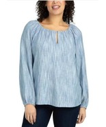 Boston Traders Womens Blouse Blue Long Sleeves Relaxed Fit Side Slits Ke... - $736.60 MXN