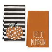 Fall Dish Towels For Fall Decor Hello Pumpkin Polka Dot Stripes Kitchen Towels 1 - £27.25 GBP